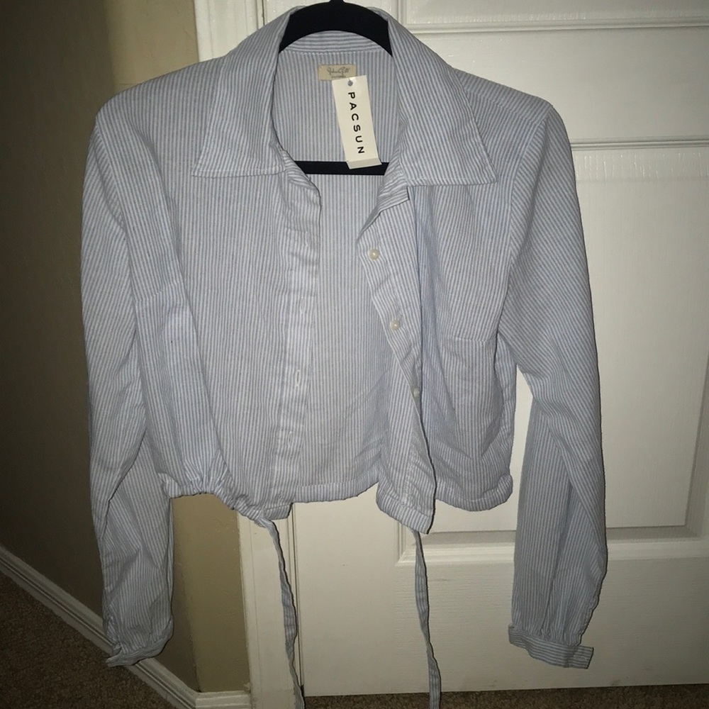 cropped Blue and white striped jacket with cooler